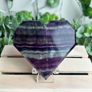 Rainbow Fluorite Geometric Heart Carving E